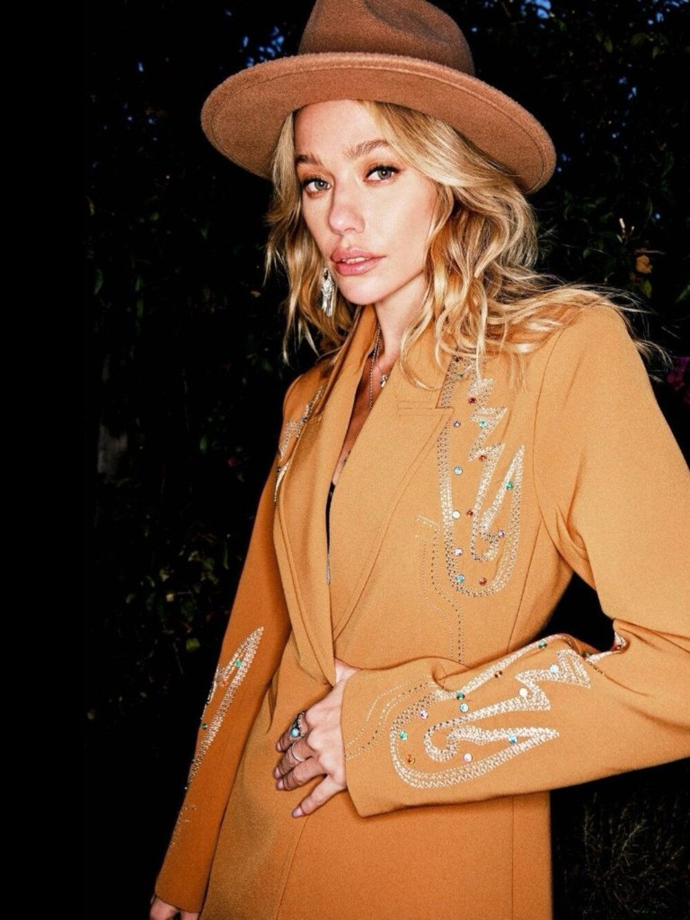 Blue B Western Embroidered Rhinestone Blazer Jacket Camel Boho Cowgirl SZ S M L